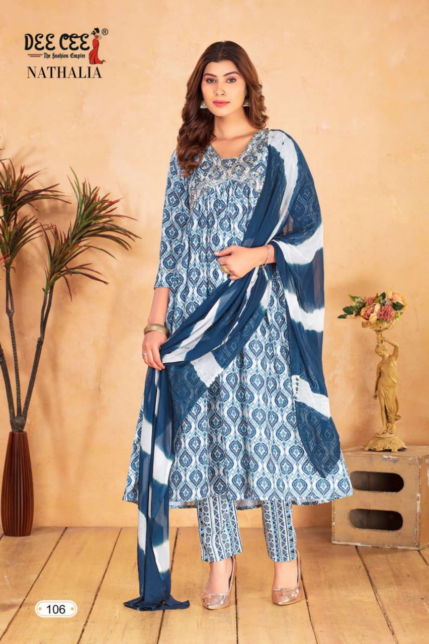 Nathalia By Dee Cee Printed Anarkali Kurti With Bottom Dupatta Exporters in India
